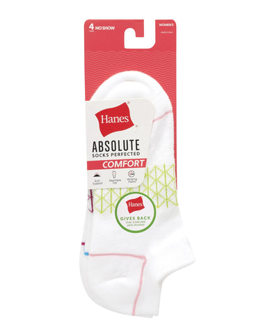 Hanes Absolute Comfort Women's No Show Socks, 4-Pairs