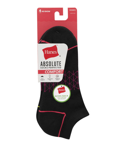 Hanes Absolute Comfort Women's No Show Socks, 4-Pairs