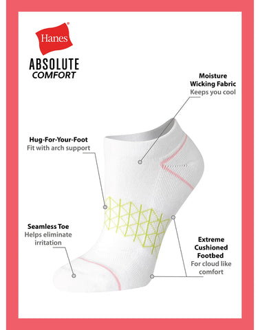 Hanes Absolute Comfort Women's No Show Socks, 4-Pairs