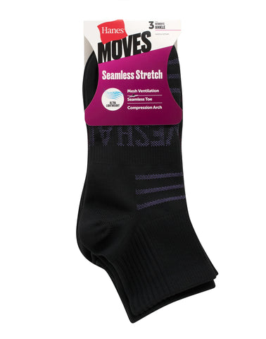 Hanes Moves Women’s Seamless Stretch Ankle Socks, 3 Pairs