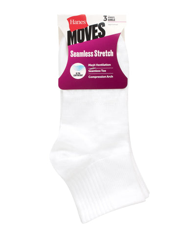 Hanes Moves Women’s Seamless Stretch Ankle Socks, 3 Pairs
