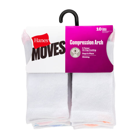 Hanes Moves X-Temp Women's Crew Socks, 10-Pairs, Shoe Sizes 5-9