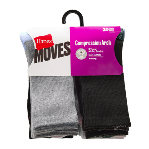 Hanes Moves X-Temp Women's Crew Socks, 10-Pairs, Shoe Sizes 8-12