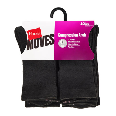 Hanes Moves X-Temp Women's Crew Socks, 10-Pairs, Shoe Sizes 8-12