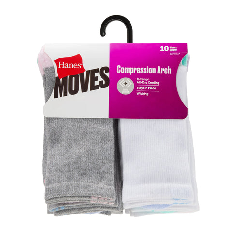 Hanes Moves X-Temp Women's Crew Socks, 10-Pairs, Shoe Sizes 8-12