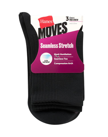 Hanes Moves Women’s Seamless Stretch Mid Crew Socks, 3 Pairs