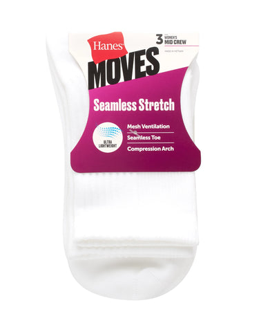 Hanes Moves Women’s Seamless Stretch Mid Crew Socks, 3 Pairs