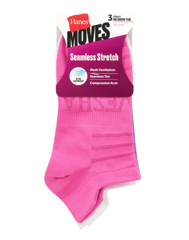Hanes Moves Women's Seamless Stretch No Show Tab Socks, 3-Pairs