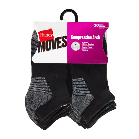 Hanes Moves Women’s No Show Socks, X-Temp, Shoe Size 5-9, 10-Pairs