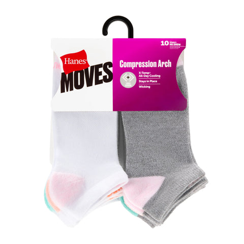 Hanes Moves Women’s No Show Socks, X-Temp, Shoe Size 5-9, 10-Pairs