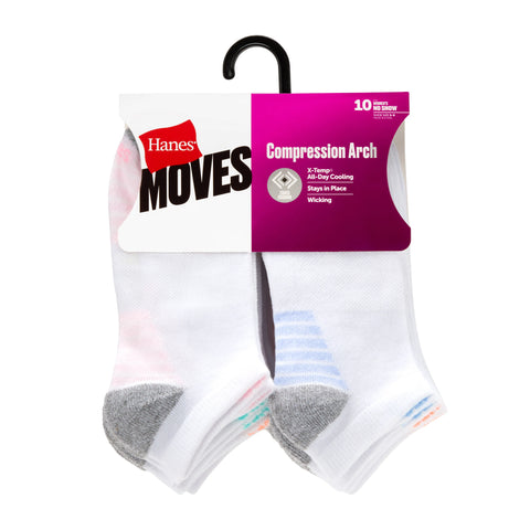Hanes Moves Women’s No Show Socks, X-Temp, Shoe Size 5-9, 10-Pairs