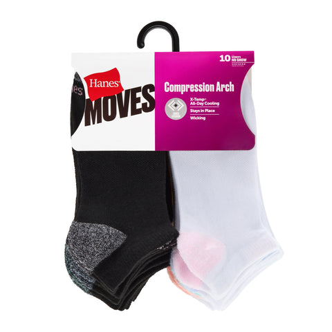 Hanes Moves X-Temp Women’s No Show Socks, 10-Pairs, Shoe Sizes 8-12