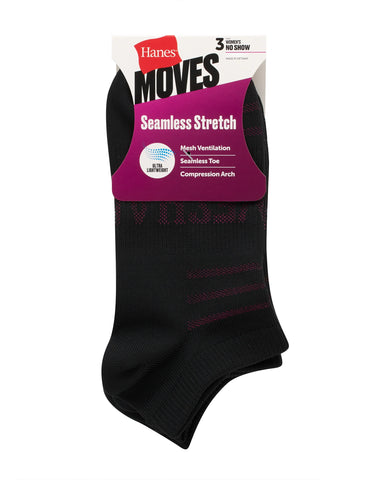 Hanes Moves Women’s Seamless Stretch No Show Socks, 3 Pairs