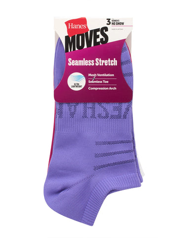 Hanes Moves Women’s Seamless Stretch No Show Socks, 3 Pairs