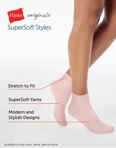 Hanes Originals Women’s SuperSoft  Ankle Socks, 6-Pairs