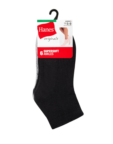 Hanes Originals Women’s SuperSoft  Ankle Socks, 6-Pairs