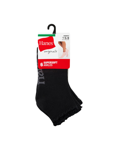 Hanes Originals Women’s SuperSoft  Ankle Socks, 6-Pairs