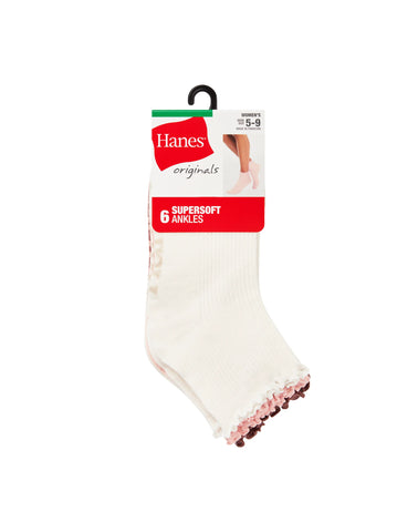 Hanes Originals Women’s SuperSoft  Ankle Socks, 6-Pairs