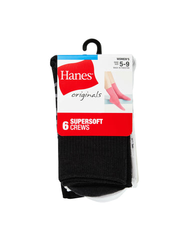 Hanes Originals Women’s SuperSoft Crew Socks, 6-Pairs