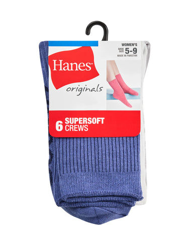 Hanes Originals Women’s SuperSoft Crew Socks, 6-Pairs