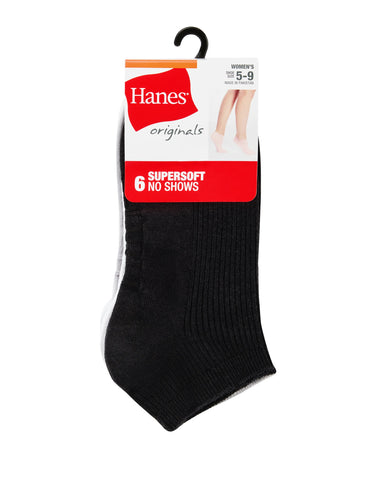 Hanes Originals Women’s SuperSoft No Show Socks, 6-Pairs