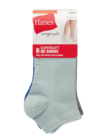 Hanes Originals Women’s SuperSoft No Show Socks, 6-Pairs