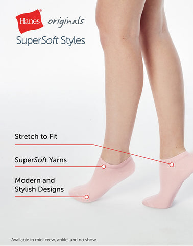 Hanes Originals Women’s SuperSoft No Show Socks, 6-Pairs