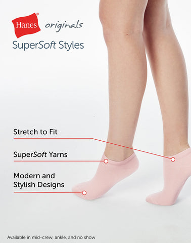 Hanes Originals Women’s SuperSoft No Show Socks, 6-Pairs