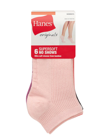Hanes Originals Women’s SuperSoft No Show Socks, 6-Pairs