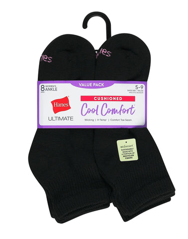 Hanes Ultimate Women's Ankle Socks Pack, Cushioned, 8-Pairs
