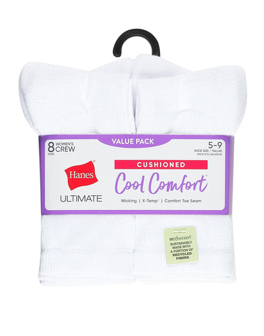 Hanes Ultimate Women's Crew Socks Pack, Cushioned, 8-Pairs
