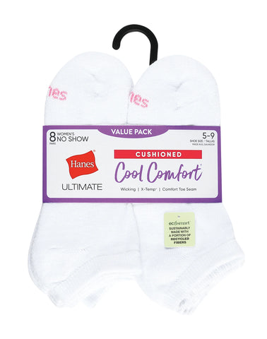 Hanes Ultimate Women's No Show Socks Pack, Cushioned, 8-Pairs