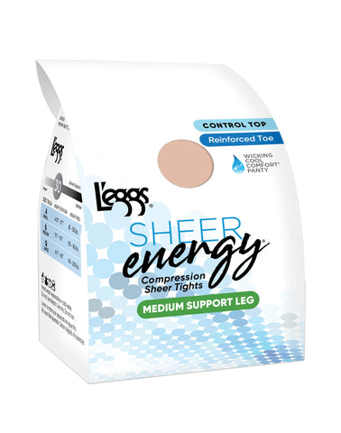 L'eggs Sheer Energy Medium Support Compression Tights, Reinforced Toe