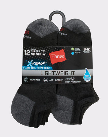 Hanes X-Temp Men's Lightweight No Show Socks, Shoe Sizes 6-12, 12-Pairs