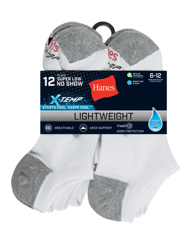 Hanes X-Temp Men's Lightweight No Show Socks, Shoe Sizes 6-12, 12-Pairs