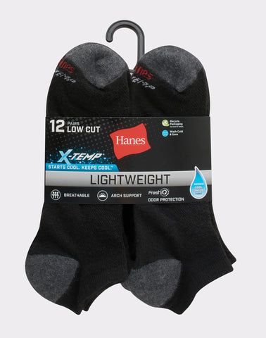 Hanes X-Temp Men's Lightweight Low Cut Socks, Shoe Sizes 6-12, 12-Pairs