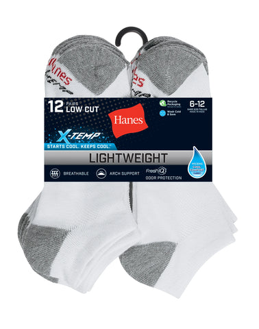 Hanes X-Temp Men's Lightweight Low Cut Socks, Shoe Sizes 6-12, 12-Pairs