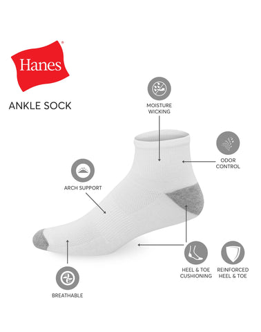 Hanes X-Temp Men's Lightweight Ankle Socks, Shoe Sizes 6-12, 12-Pairs