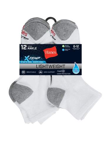 Hanes X-Temp Men's Lightweight Ankle Socks, Shoe Sizes 6-12, 12-Pairs