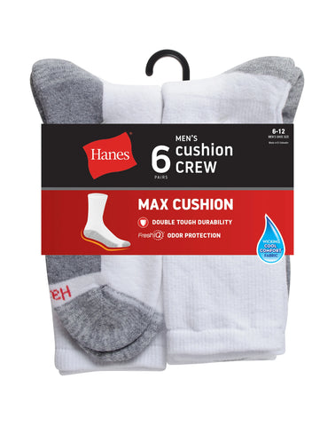 Hanes Double Tough Men's Crew Socks, Max Cushion, 6-Pairs