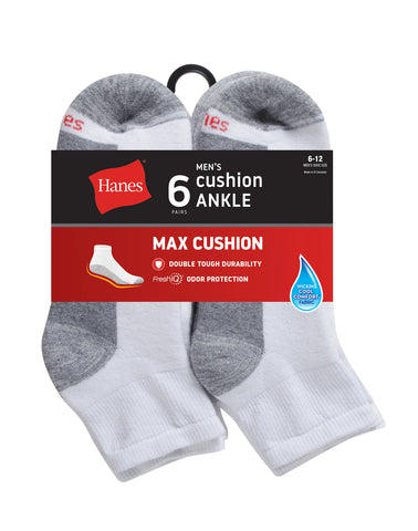 Hanes Double Tough Men's Ankle Socks, Max Cushion, 6-Pairs