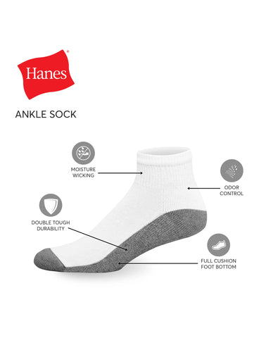 Hanes Double Tough Men's Ankle Socks, Max Cushion, 6-Pairs