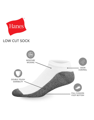 Hanes Double Tough Men's Low Cut Socks, Max Cushion, Shoe Sizes 6-12, 6-Pairs