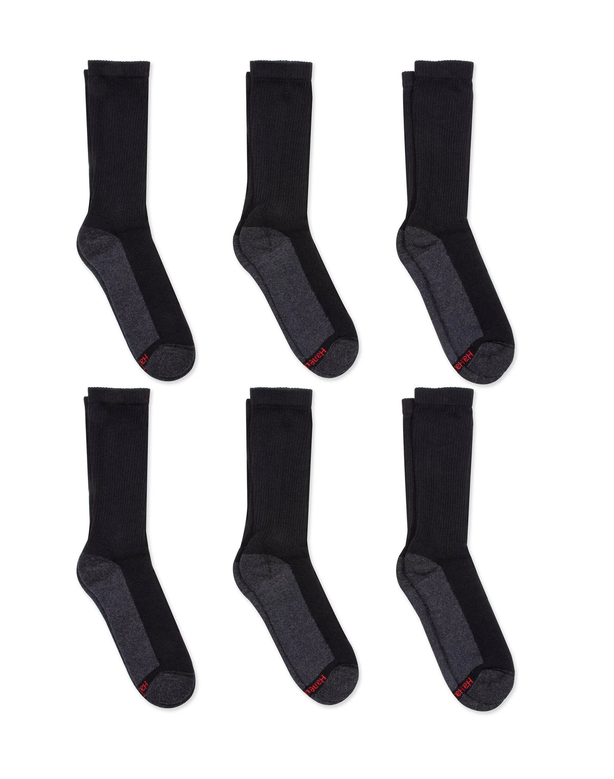 Hanes Double Tough Men's Crew Socks, Comfort Top, Shoe Sizes 12-14, 6-Pairs