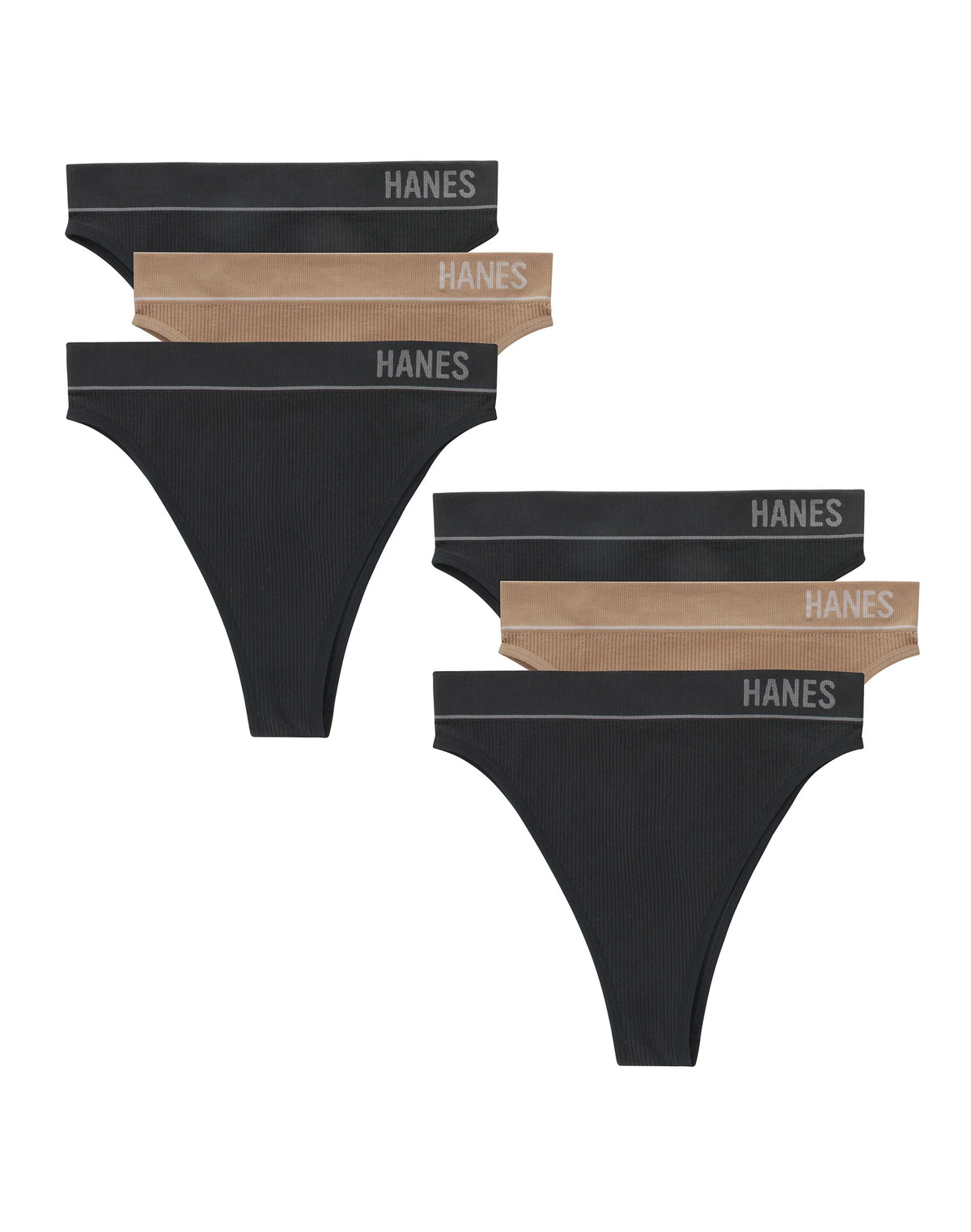 Hanes Originals Women's Seamless Rib Hi-Rise Cheeky Underwear, Neutrals, 6-Pack