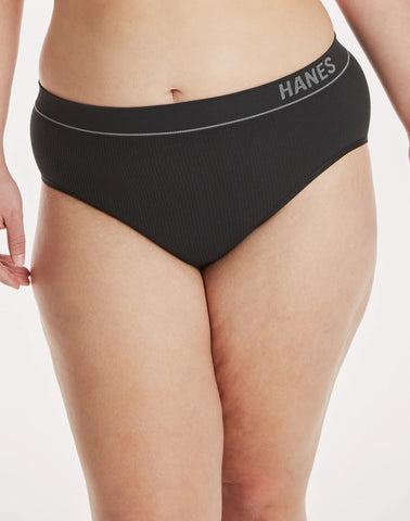 Hanes Originals Women's Seamless Rib Hi-Leg Bikini Underwear, Neutrals, 6-Pack