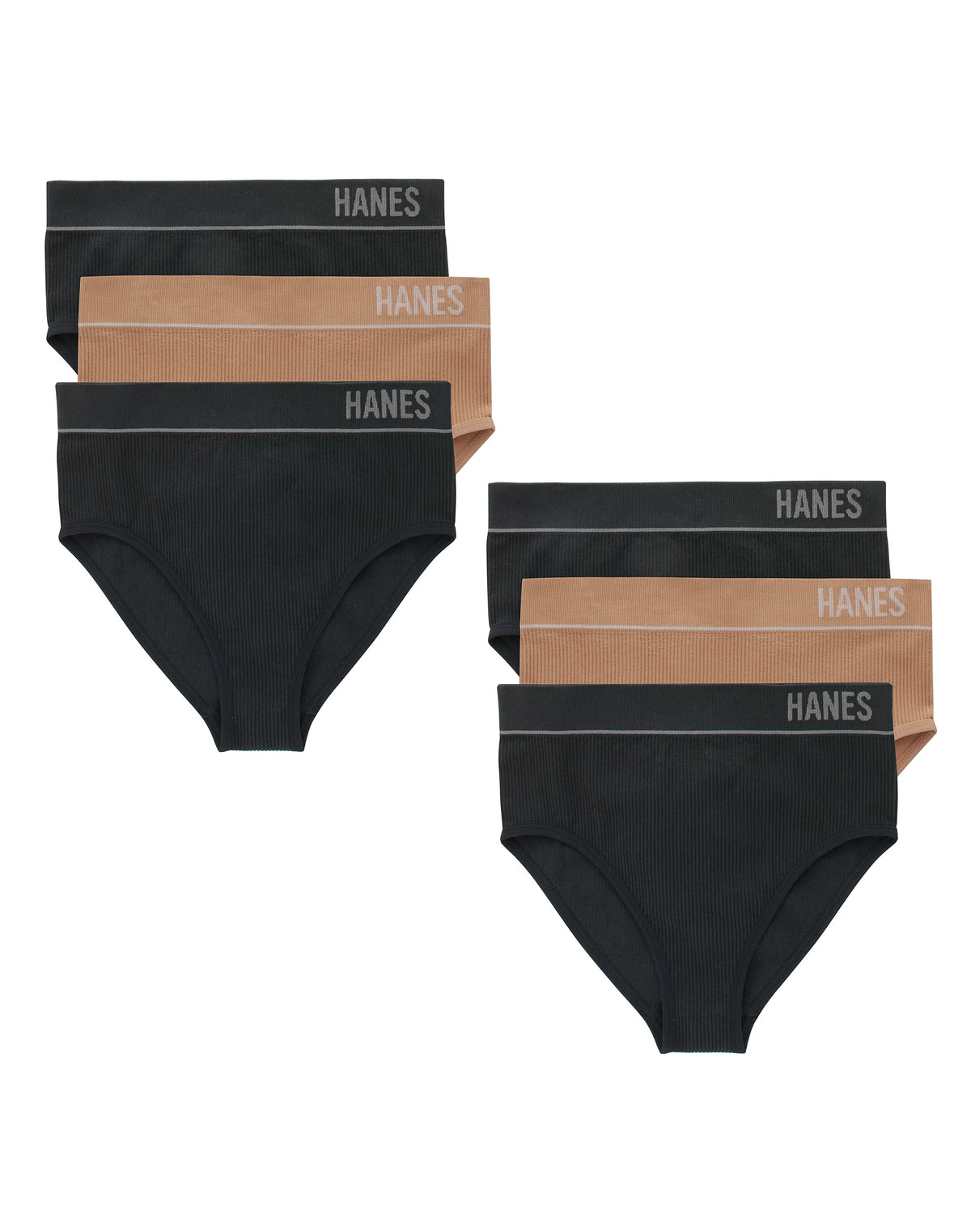 Hanes Originals Women's Seamless Rib Hi-Leg Bikini Underwear, Neutrals, 6-Pack