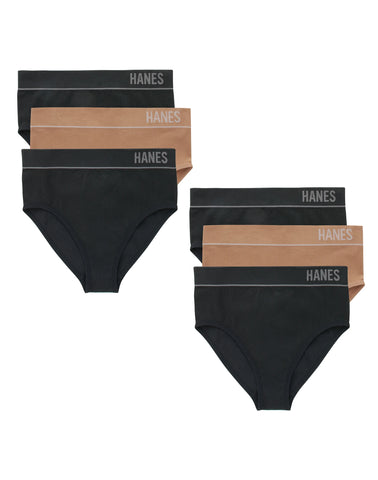 Hanes Originals Women's Seamless Rib Hi-Leg Bikini Underwear, Neutrals, 6-Pack