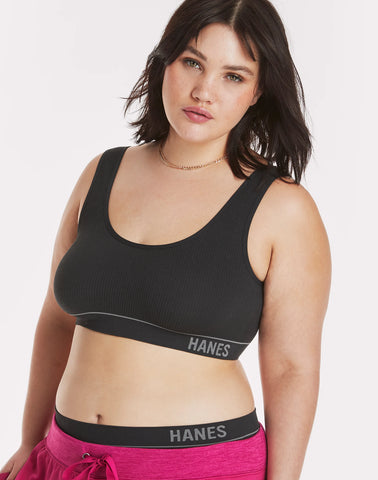 Hanes Originals Women's Seamless Rib Scoop Crop Bralette, ComfortFlex Fit