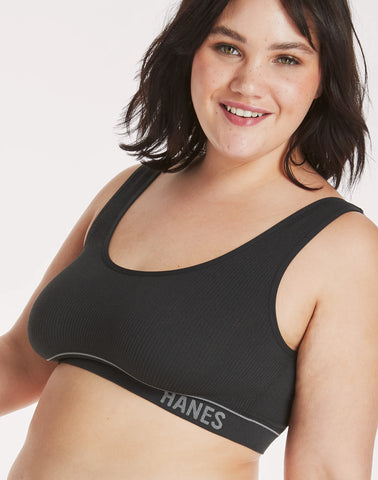 Hanes Originals Women's Seamless Rib Scoop Crop Bralette, ComfortFlex Fit